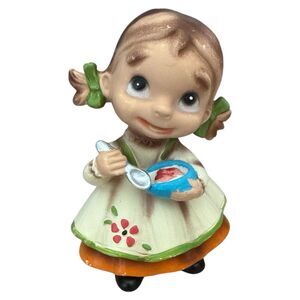 Vintage Josef Originals Wee Folks Girl Figurine Bowl Spoon Japan 4" Tall